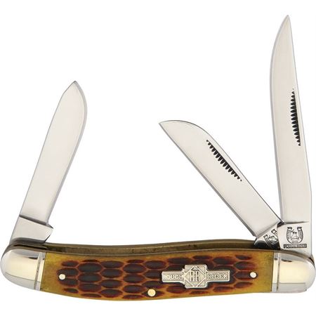 Rough Rider 438 Stockman Amber Knife with Brown Jigged Bone Handle