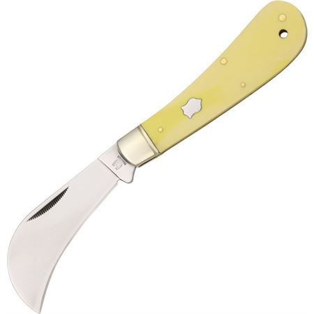 Rough Rider 861 Hawkbill Folding Pocket Knife with Yellow Synthetic Handle