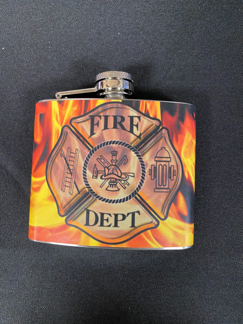 Fire Fighter Logo Stainless Steel Flash 5 Oz