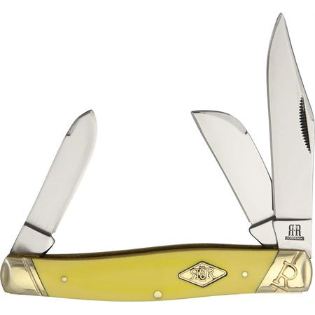 Rough Rider 1740 Stockman Mirror Finish Clip, Sheepsfoot, Spey Blade with Yellow Smooth Synthetic Handle