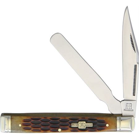 Rough Rider 1904 Doctors Stainless Clip and Spatula Blades Knife with Brown Jigged Bone Handle