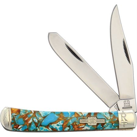 Rough Rider Knives 2001 Trapper Amber Turquoise