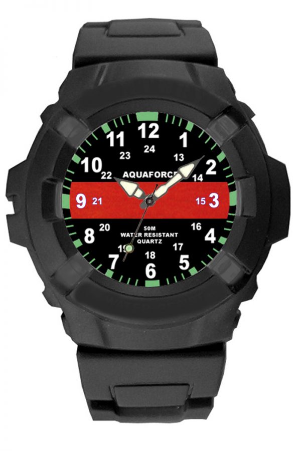 Aqua Force Thin Red Line Firefighter Rugged Pu Rubber Watch (50m Water Resistant)