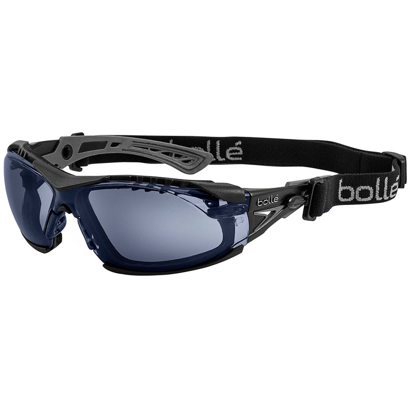 Bolle  Rush+ Safety Glasses with Strap - Black/Grey Temples - Smoke Platinum Anti-Fog Lens