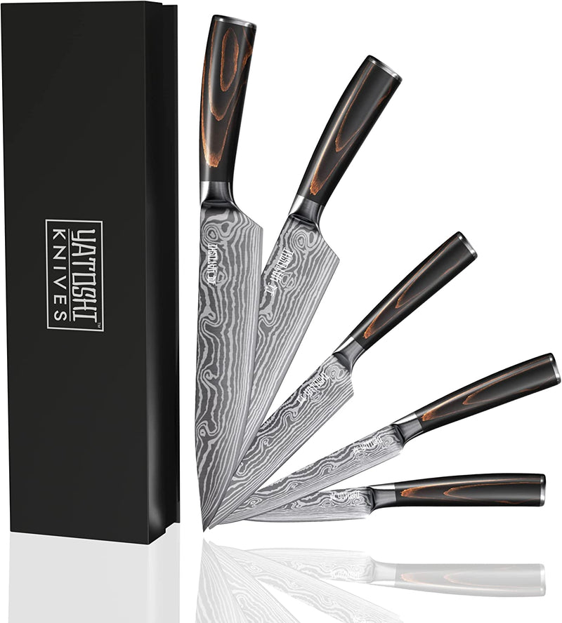 Yatoshi 5 Knife Set - Pro Kitchen Knife Set Ultra Sharp High Carbon Stainless Steel with Ergonomic Handle