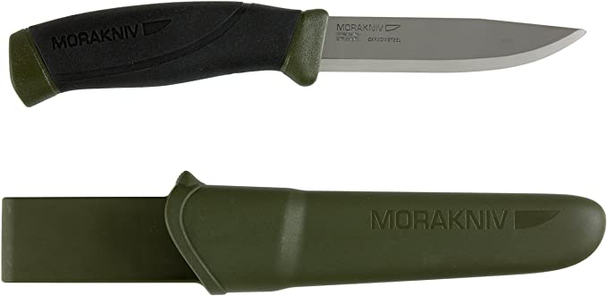 Morakniv Companion Fixed Blade Outdoor Knife with Carbon Steel Blade, 4.1-Inch, Military Green