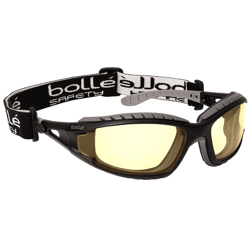 Bolle Tracker Safety Glasses/Goggles - Black/Grey Temples - Yellow Anti-Fog Lens