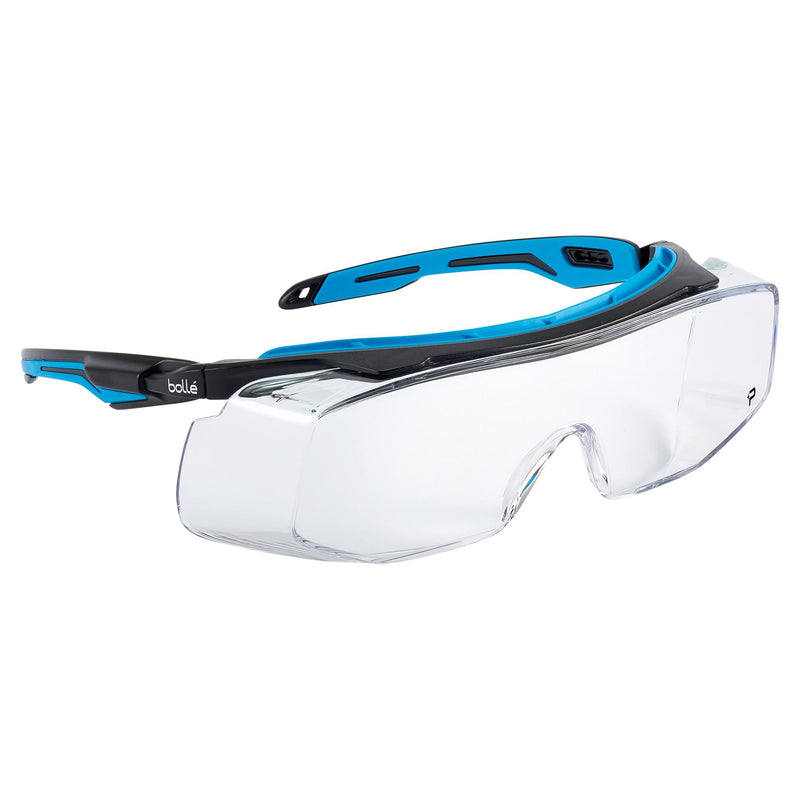 Bolle  Tryon OTG Safety Glasses - Black/Blue Frame - Clear Platinum Anti-Fog Lens