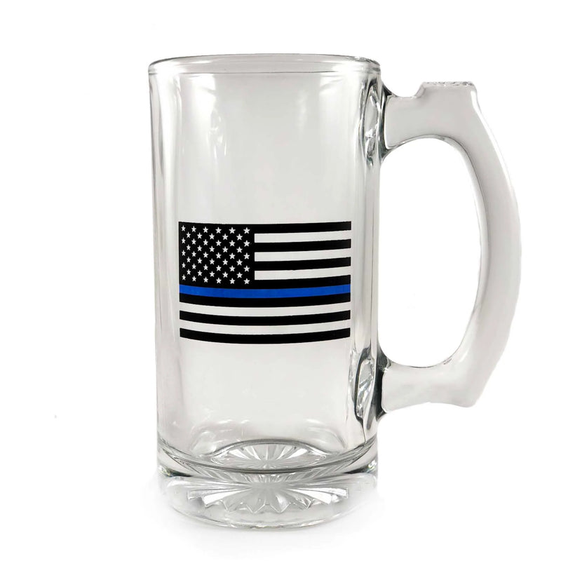 BEER MUG - THIN BLUE LINE AMERICAN FLAG, 12 OZ