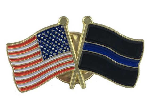 Thin Blue Line flag and American flag pin