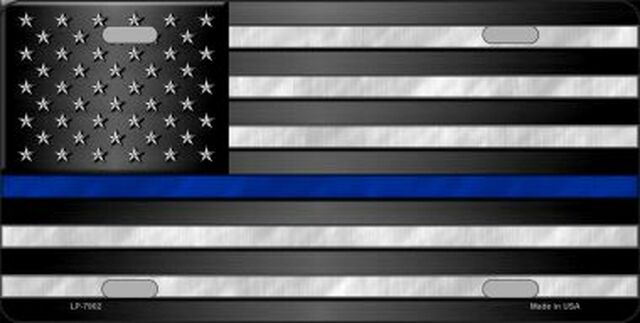 Smart Blonde - American Flag Thin Blue Line Metal License Plate