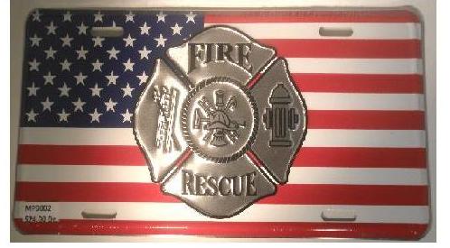 Fire Rescue Logo w/ American Flag License Plate