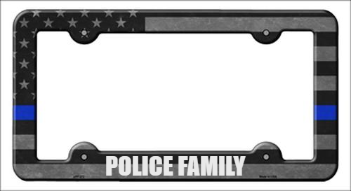 Smart Blonde - Black Thin Blue American Flag (Police Family) Metal License Plate Frame