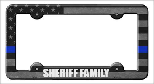 Smart Blonde - Black Thin Blue American Flag (Sheriff Family) Metal License Plate Frame