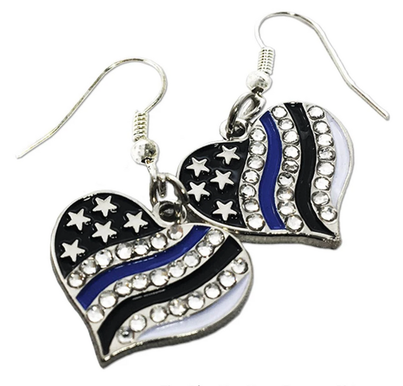 Thin Blue Line Earrings Heart