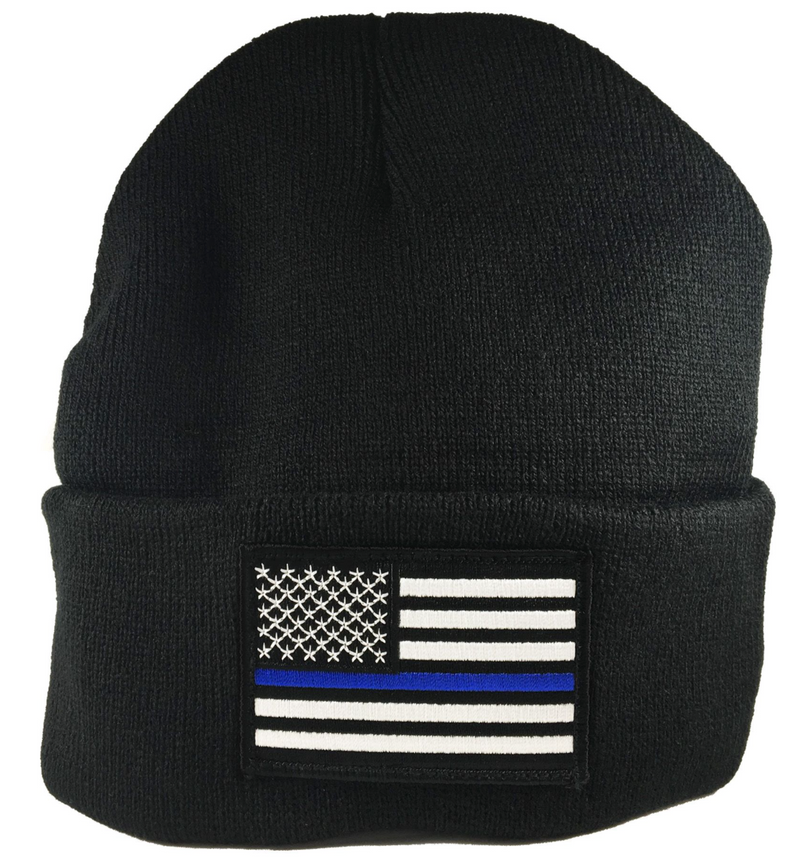 Thin Blue Line Flag Embroidered Beanie