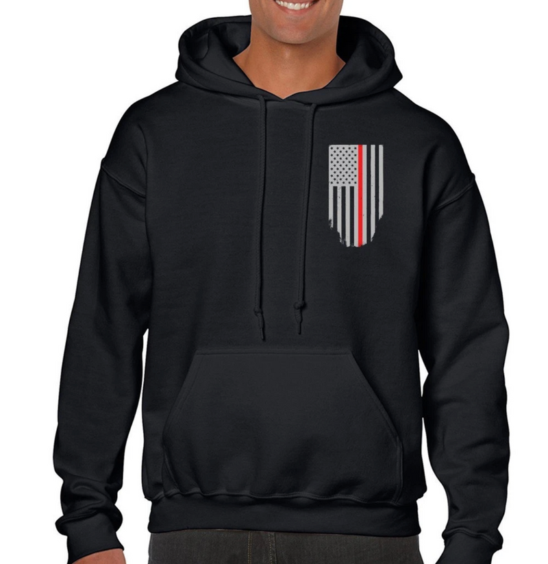 Men's Hoodie Thin Red Line American Flag Honor & Respect