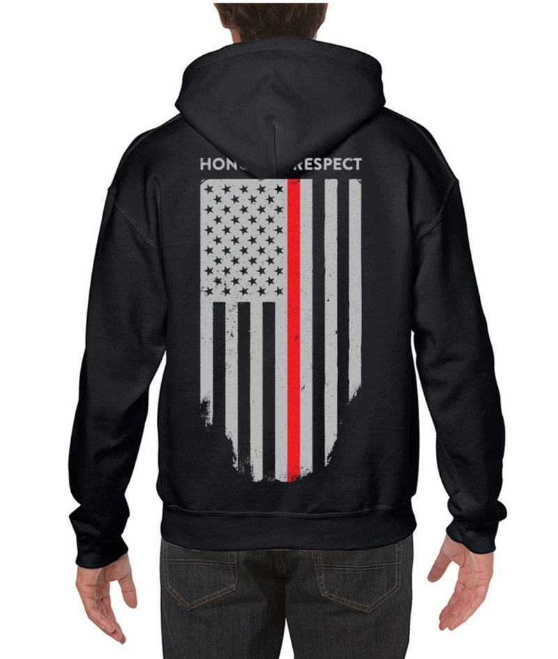 Men's Hoodie Thin Red Line American Flag Honor & Respect