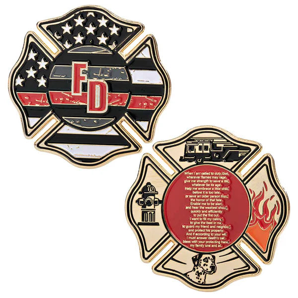 FIREFIGHTER'S PRAYER - THIN RED LINE CHALLENGE COIN