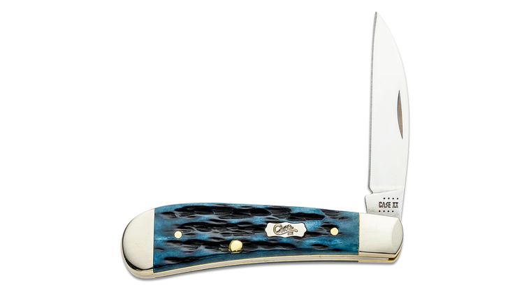 Case Bose Pocket Worn Peach Seed Jig Mediterranean Blue Bone Sway Back Pocket Knife (51856)